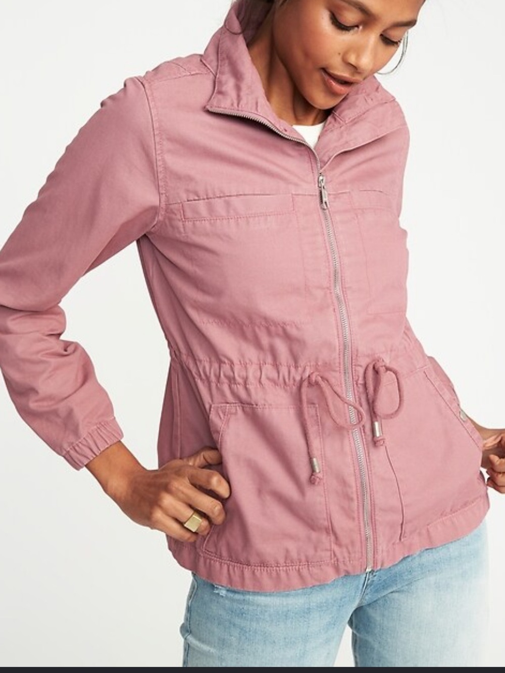 Old Navy Dusty Rose Utility Jacket with Drawstring Waist